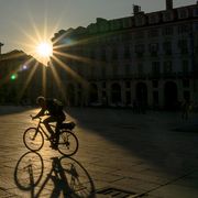 Cyclist in sun