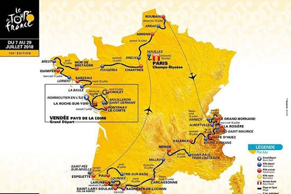 The 2018 Tour de France Route Map