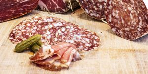 salami's, ham, pate and chorizo in charcuterie