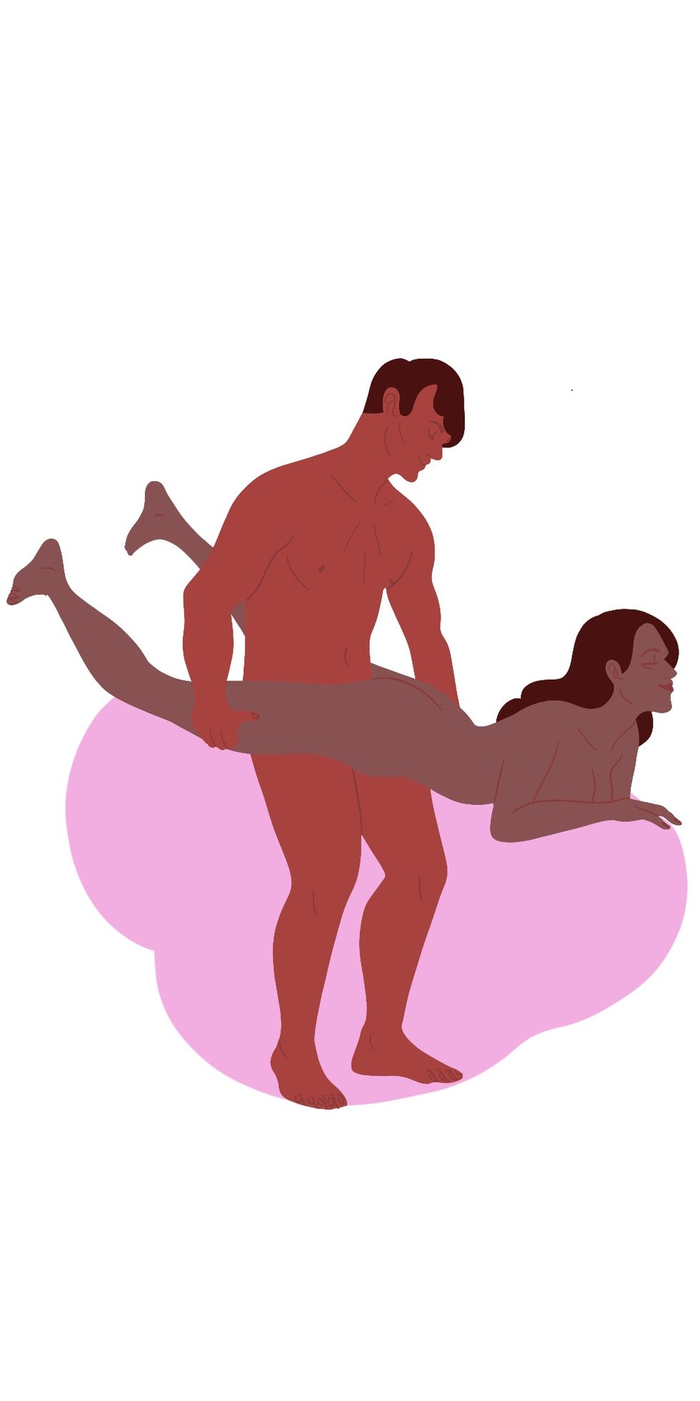 woman laying on her stomach in front of partner standing