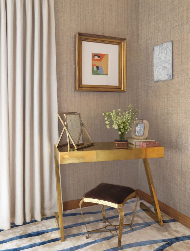 Furniture, Curtain, Interior design, Room, Table, Yellow, Window treatment, Desk, Floor, Wall, 