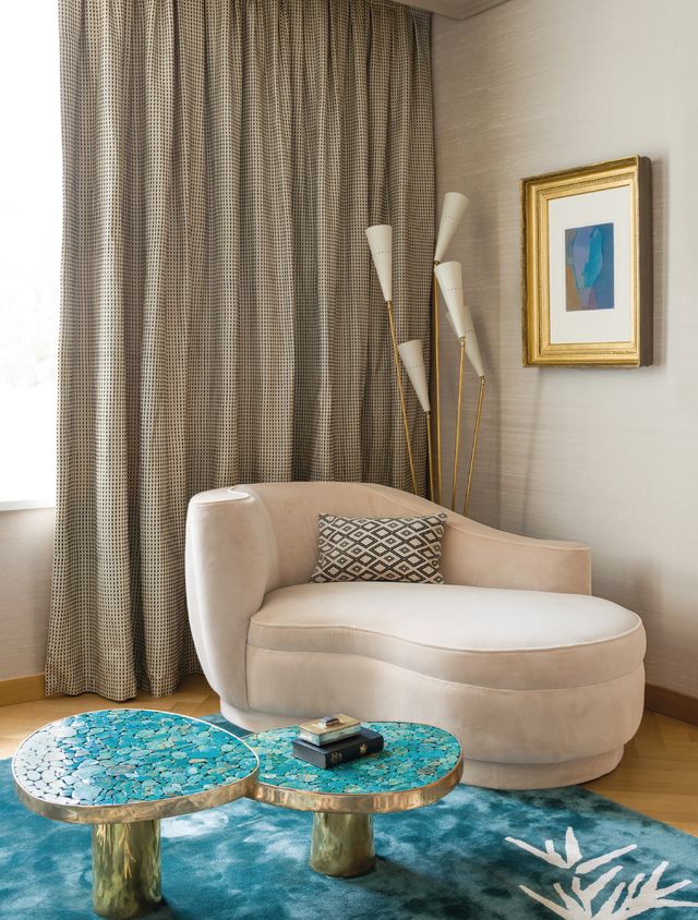Room, Furniture, Blue, Interior design, Aqua, Turquoise, Curtain, Property, Living room, Floor, 