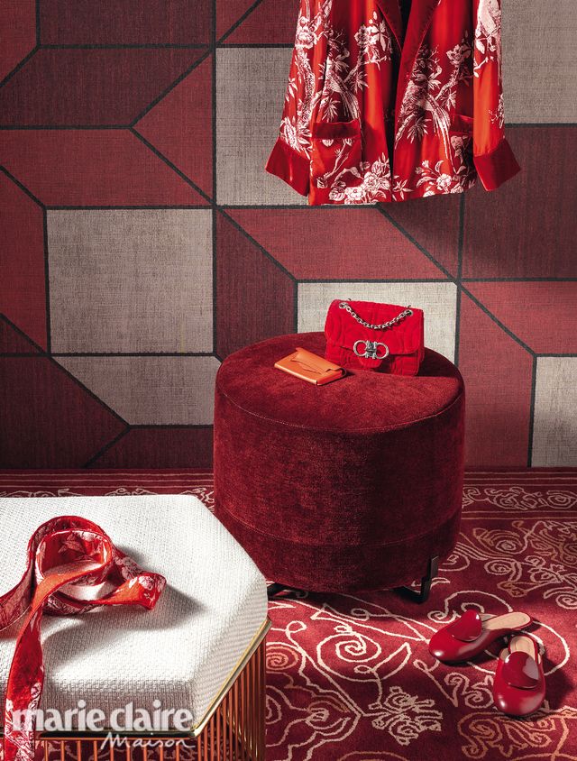 Red, Maroon, Furniture, Room, Couch, Interior design, Textile, Present, Carmine, Table, 