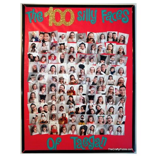 a collage of 100 days of silly faces to celebrate the 100th day of school