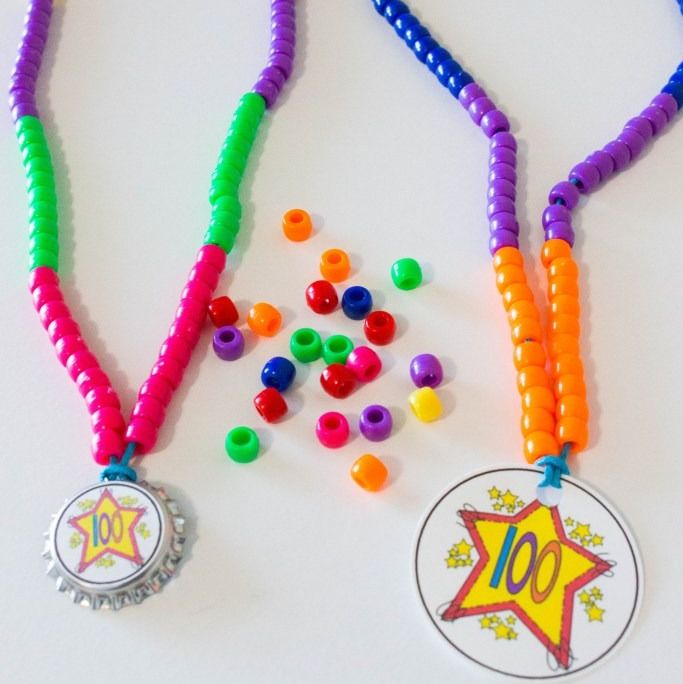 a necklace made from 100 beads as part of a 100th day of school celebration