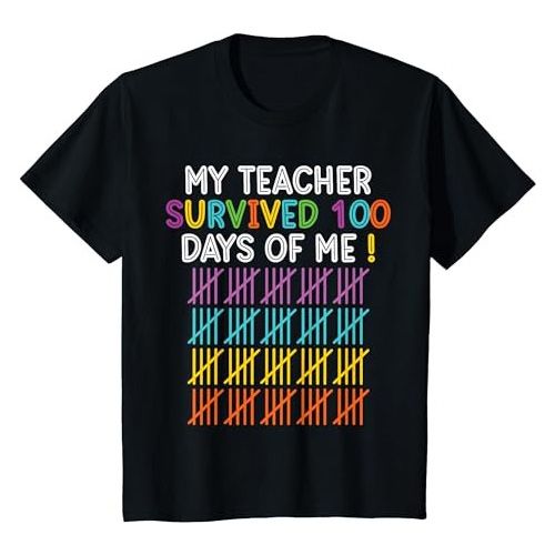 a shirt that says "my teacher survived 100 days of me" with 100 tally marks to celebrate the 100th day of school