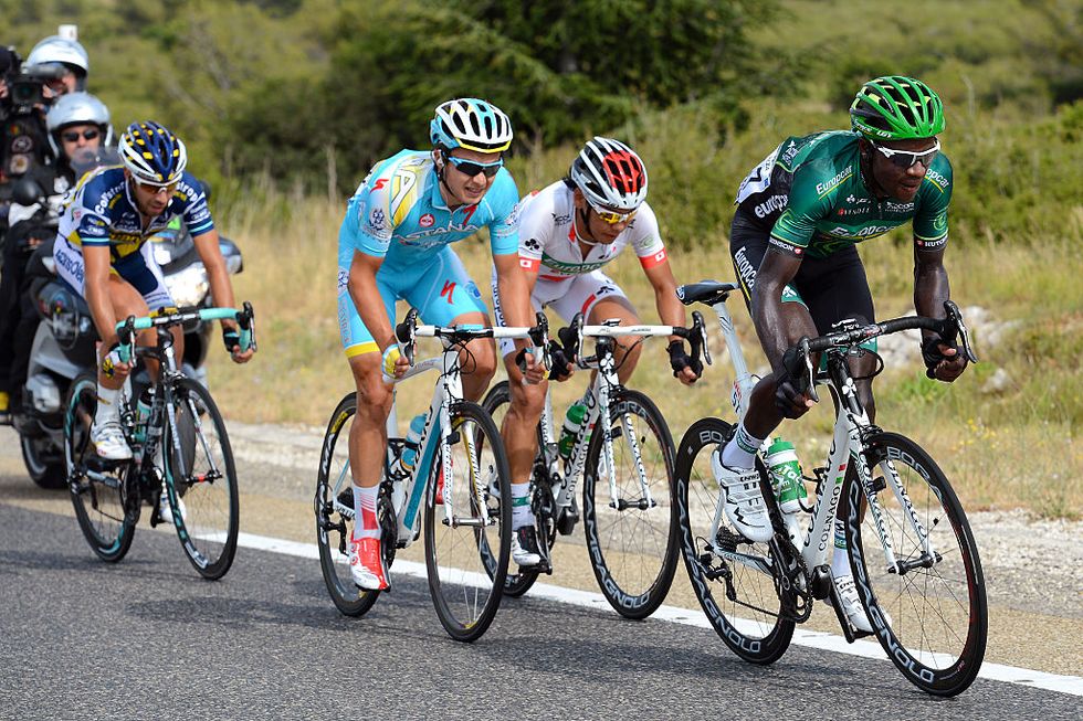 french pro cyclist kevin reza leading the breakaway at the 100th tour de france 2013  stage 5