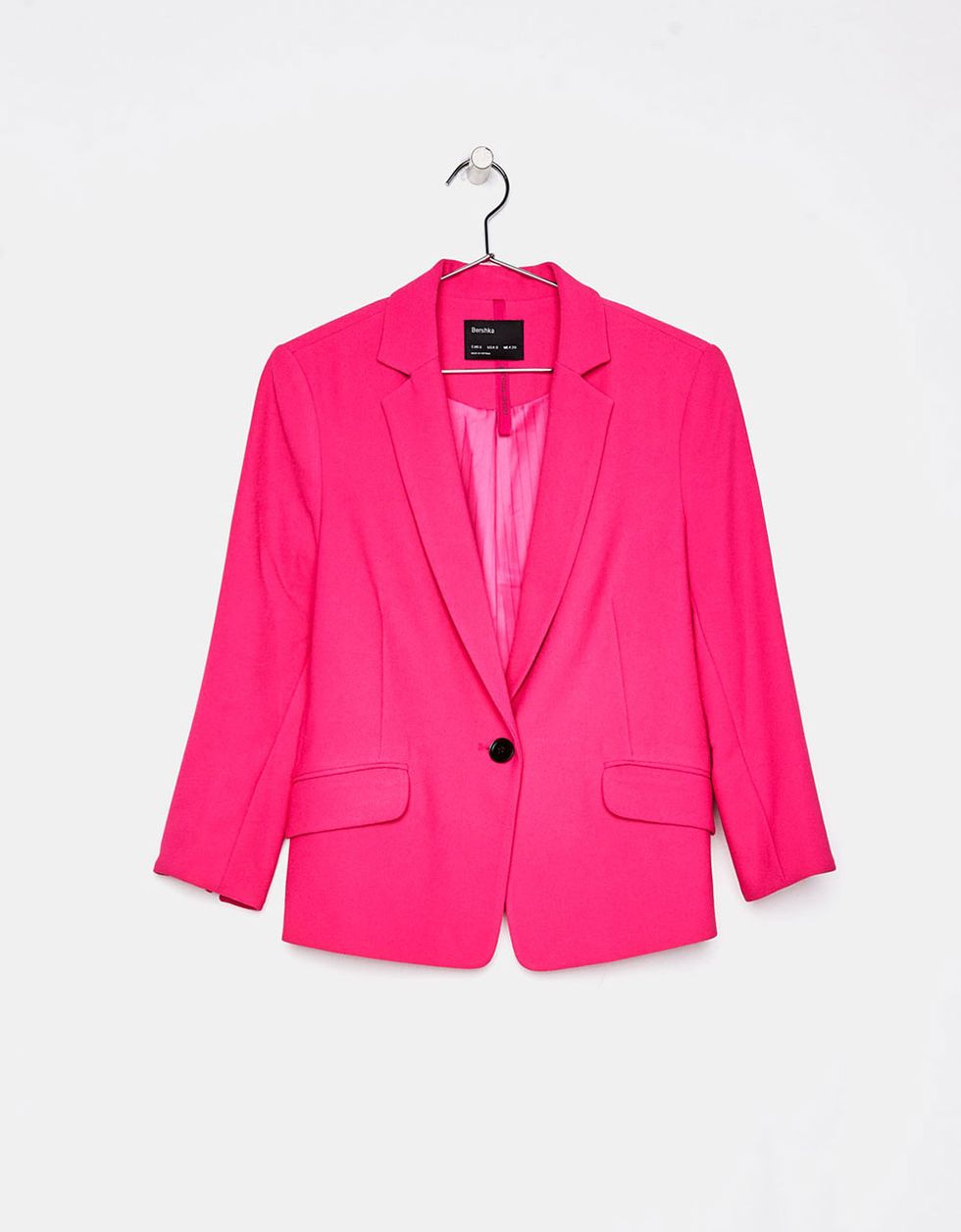 Clothing, Outerwear, Blazer, Pink, Jacket, Sleeve, Button, Magenta, Collar, Top, 