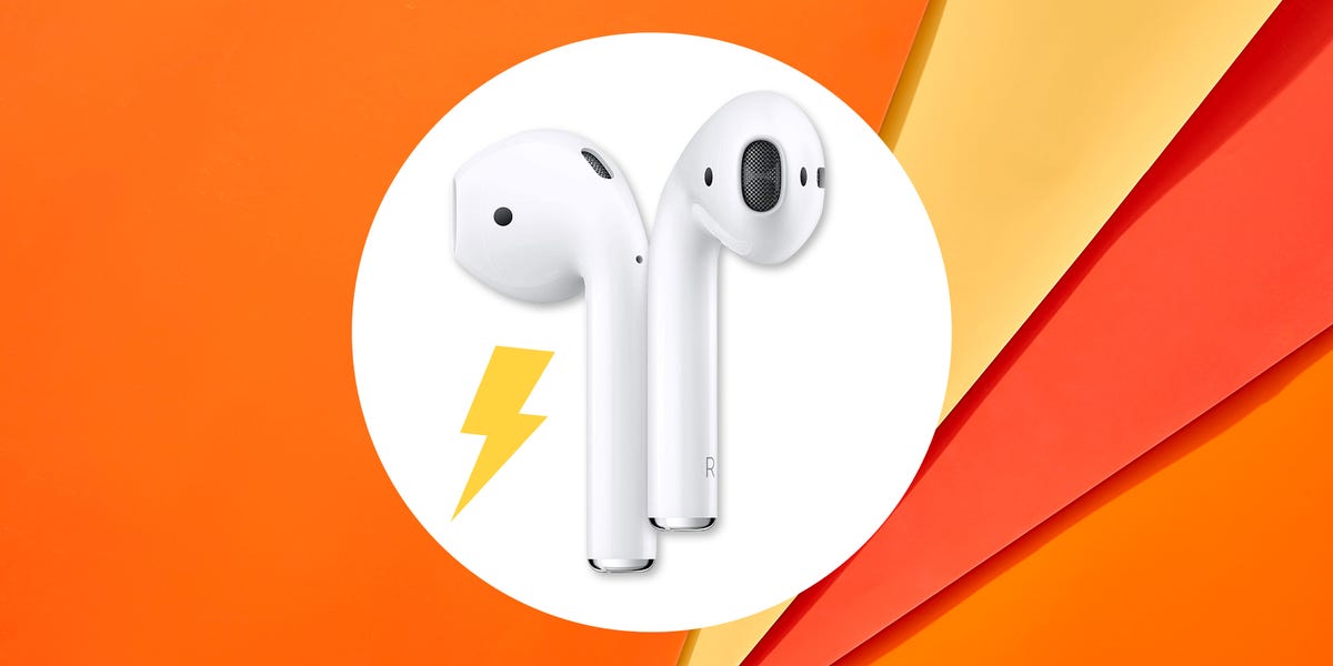 airpods on orange background