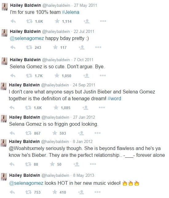 hailey bieber's very old supportive tweets of selena