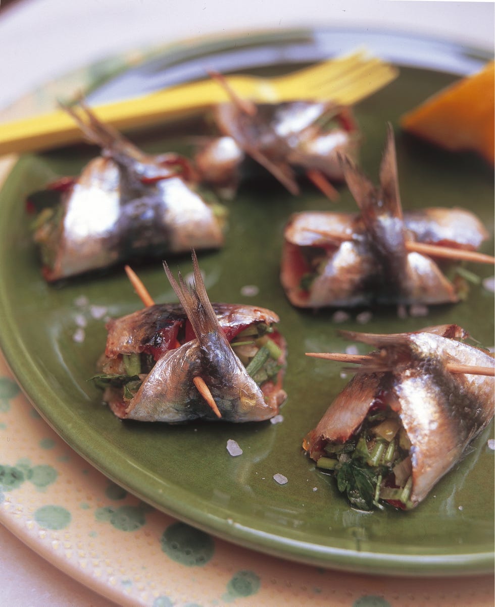 stuffed fish on a green plate