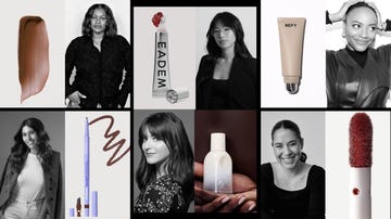 collection of skincare and beauty products with human models