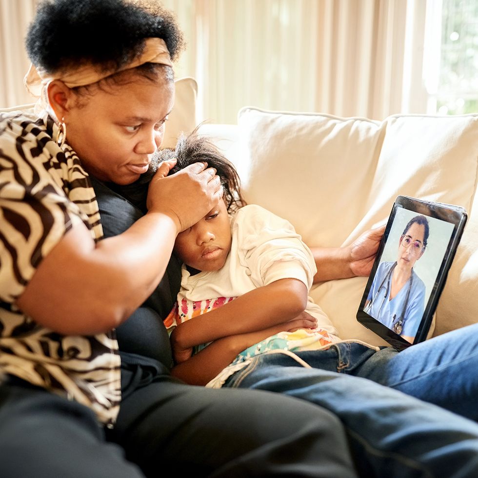 Mother and son on telehealth call