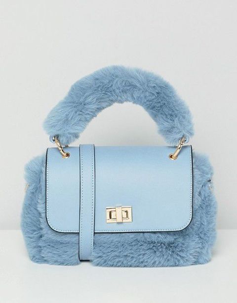 Handbag, Bag, Blue, Fashion accessory, Azure, Shoulder bag, Electric blue, Fur, Material property, Satchel, 