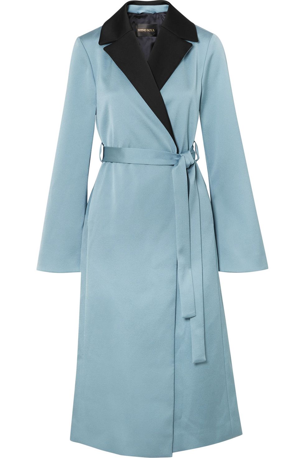 Clothing, Coat, Trench coat, Blue, Outerwear, Overcoat, Turquoise, Sleeve, Dress, Day dress, 