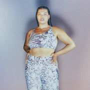 a model wears a set from adidas in a story about adidas plus sizes through 11 honore