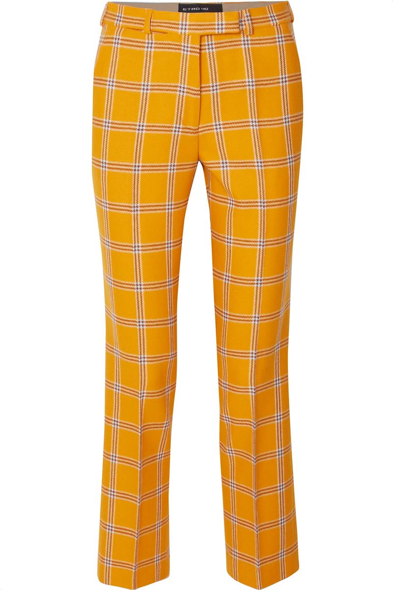 Clothing, Yellow, Orange, Plaid, Trousers, Jeans, Pattern, Design, Active pants, Waist, 