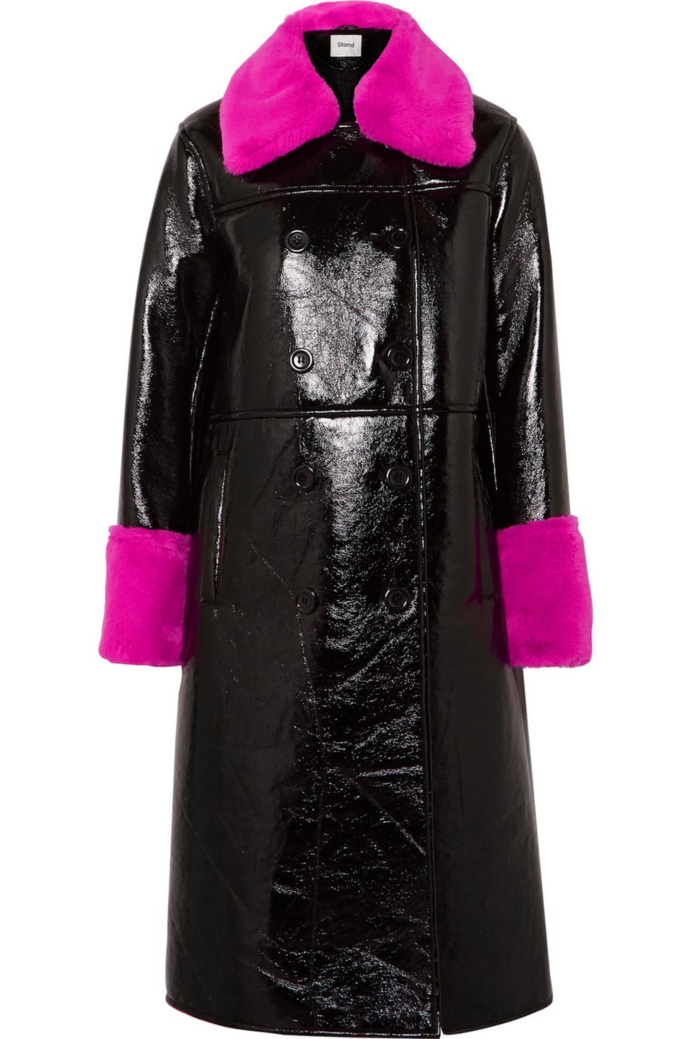 Clothing, Coat, Overcoat, Outerwear, Pink, Trench coat, Magenta, Sleeve, Dress, Robe, 