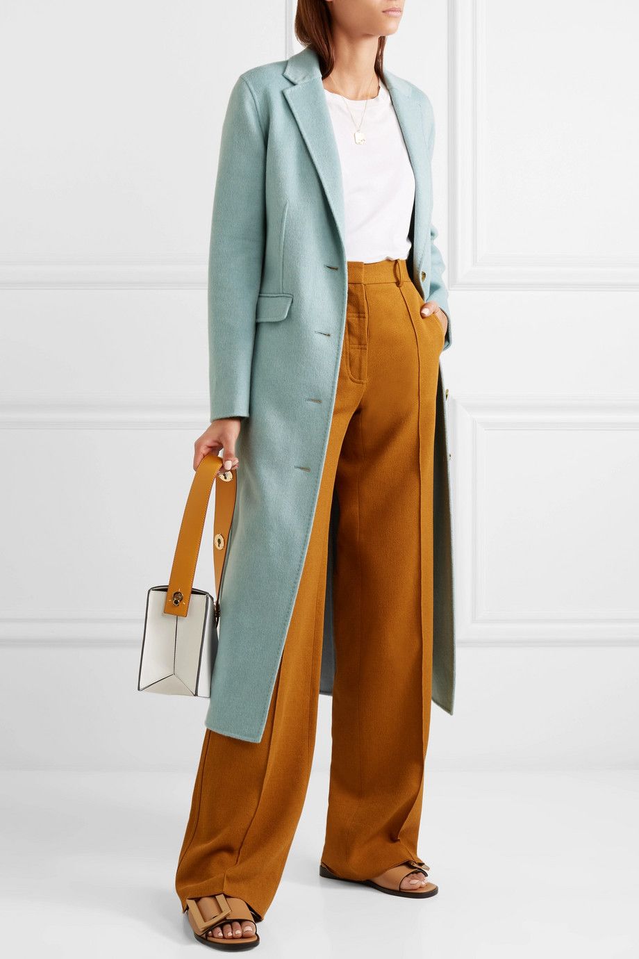 Clothing, Brown, Outerwear, Turquoise, Suit, Fashion, Yellow, Formal wear, Overcoat, Coat, 