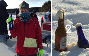 Racer with a beer, and two frozen beers 