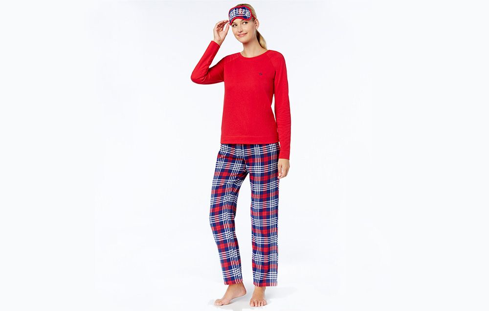 Tommy Hilfiger Flannel Pajama Set with Eye Mask