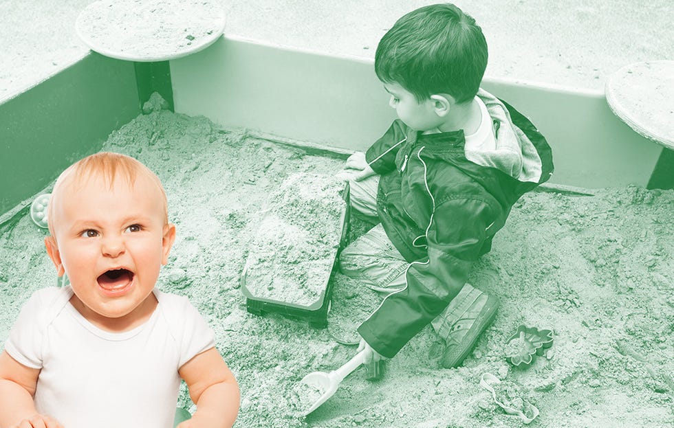 Toddler playing in a sandbox 