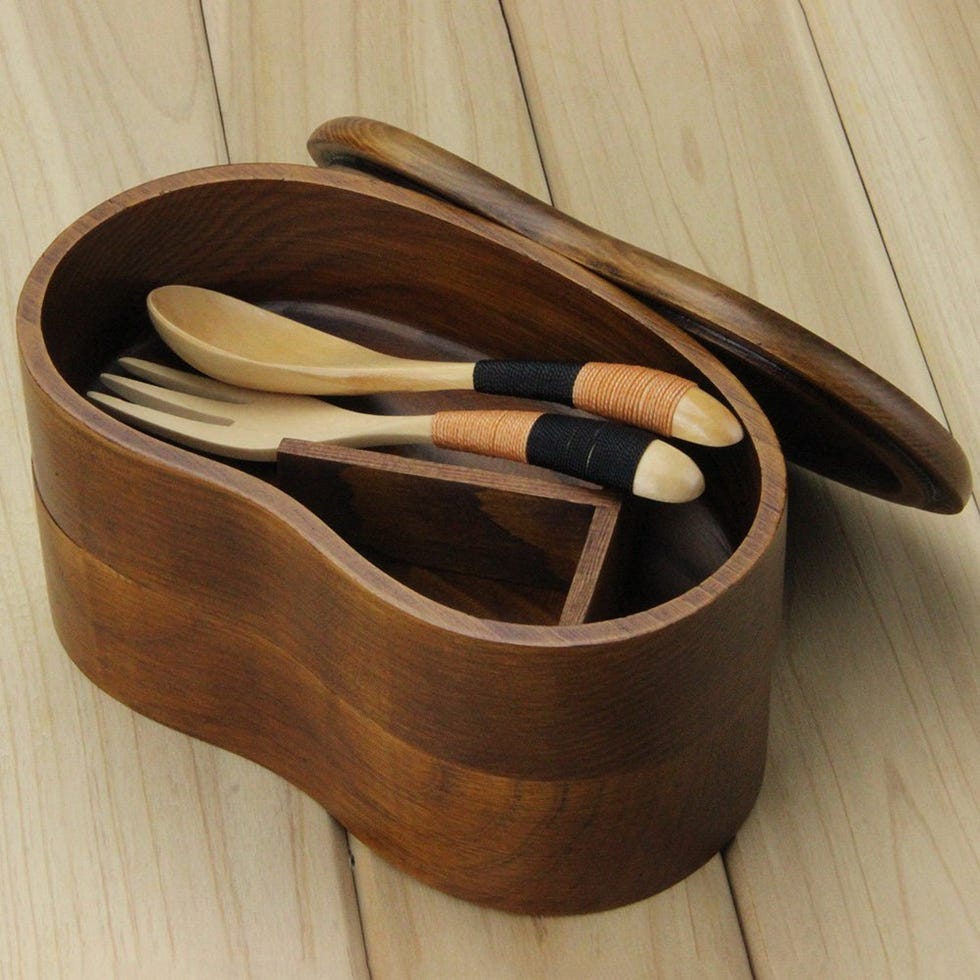 Wood Grain Double-layer Bento Box With Tableware, Insulated Food