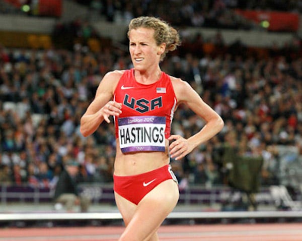 Amy Hastings competes in the 10,000 meters at the 2012 London Olympics