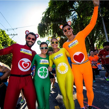 Four runners in costume together Four runners in costume together