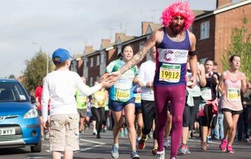 Big pink hairy man at marathon 