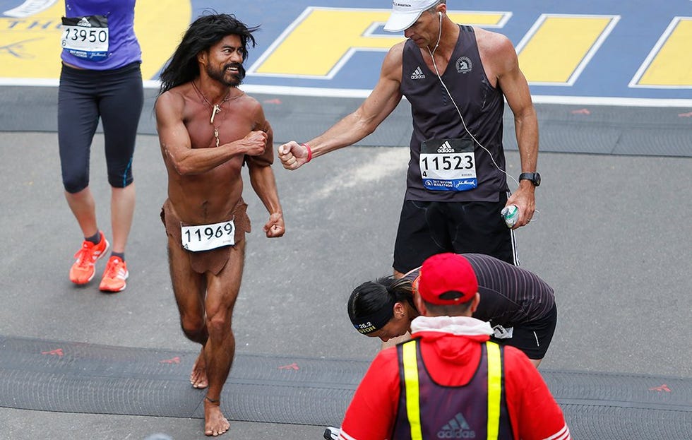 Nearly Naked Caveman Crushes Boston Marathon Runner's World