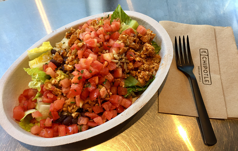 Chipotle Salad Bowl (Sofritas or Steak, Brown Rice, and Black Beans)