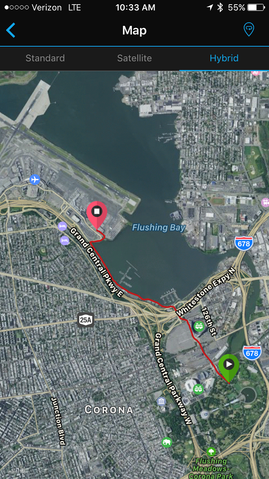 Esther Atkins route from race to airport 