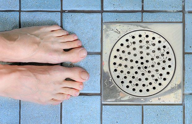 Barefoot in a public shower