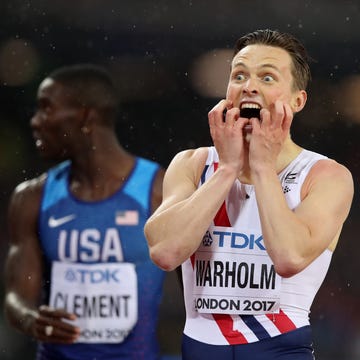 Norways Karsten Warholm won the men’s 400 meter hurdles in 48.35 Norways Karsten Warholm won the men’s 400 meter hurdles in 48.35