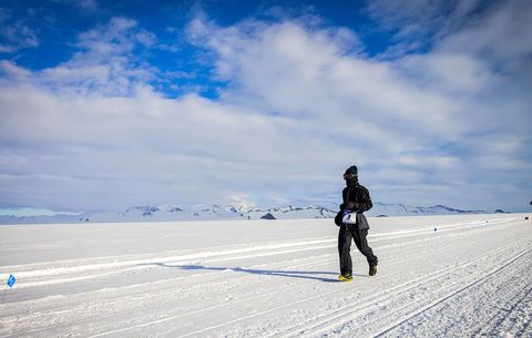 Glen Avery running in Antarctica