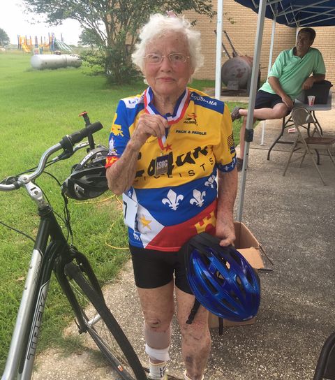Hawkins competing in the 5K cycling event at the 2016 Louisiana Senior Olympic Games. 
