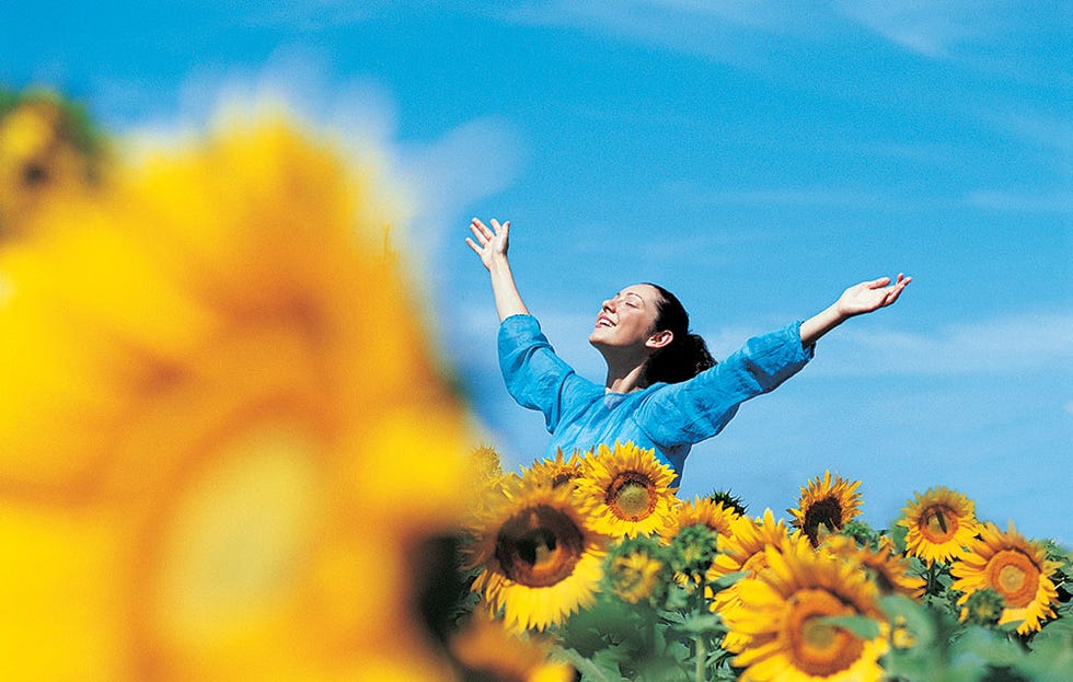 Woman in field of flowers, inspired