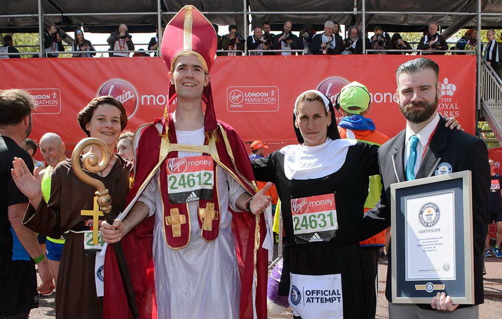 Fastest marathon dressed as a monk (female), as a bishop, as a nun (female)