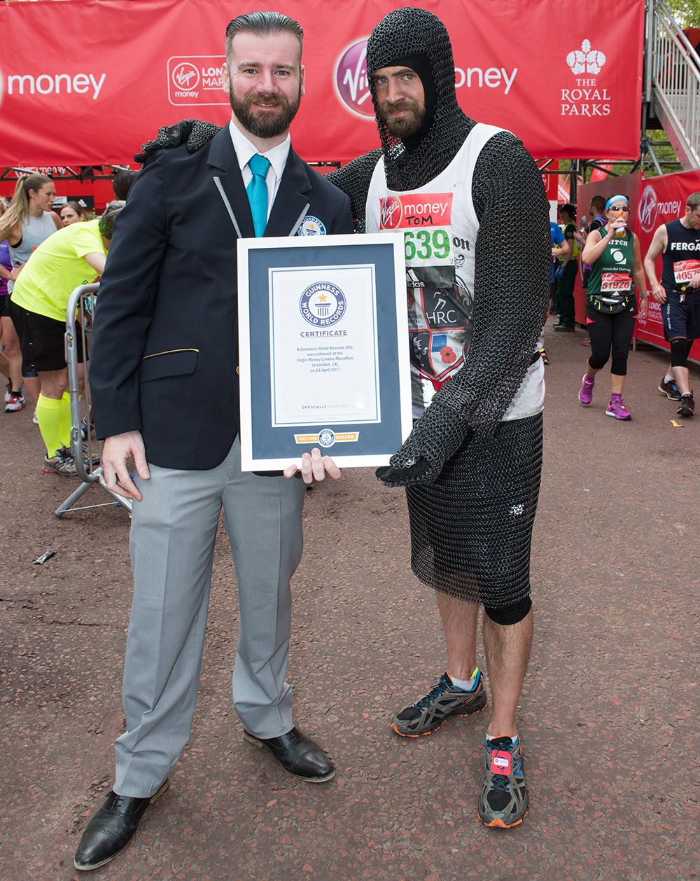 Fastest marathon wearing chainmail (upper body)