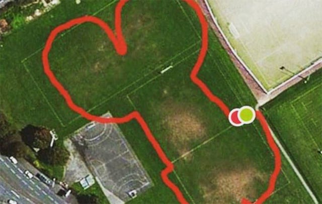 A screenshot of a running route in honor of #GOBALLSOUT to raise awareness for testicular cancer.