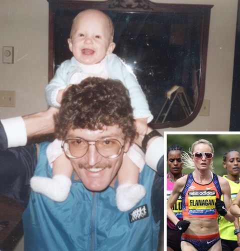 Shalane Flanagan as a baby with her father, Steve Flanagan