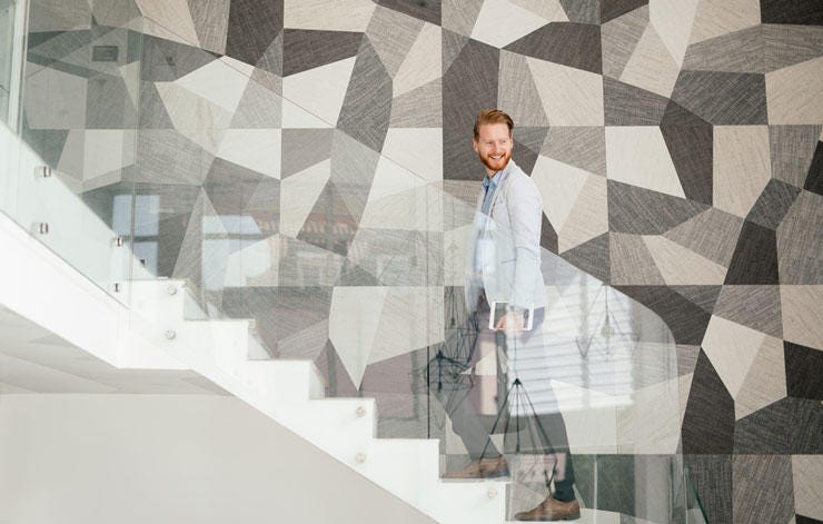 Dude ascending staircase