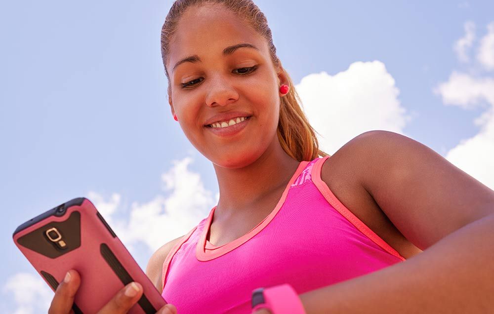 Woman uploading data