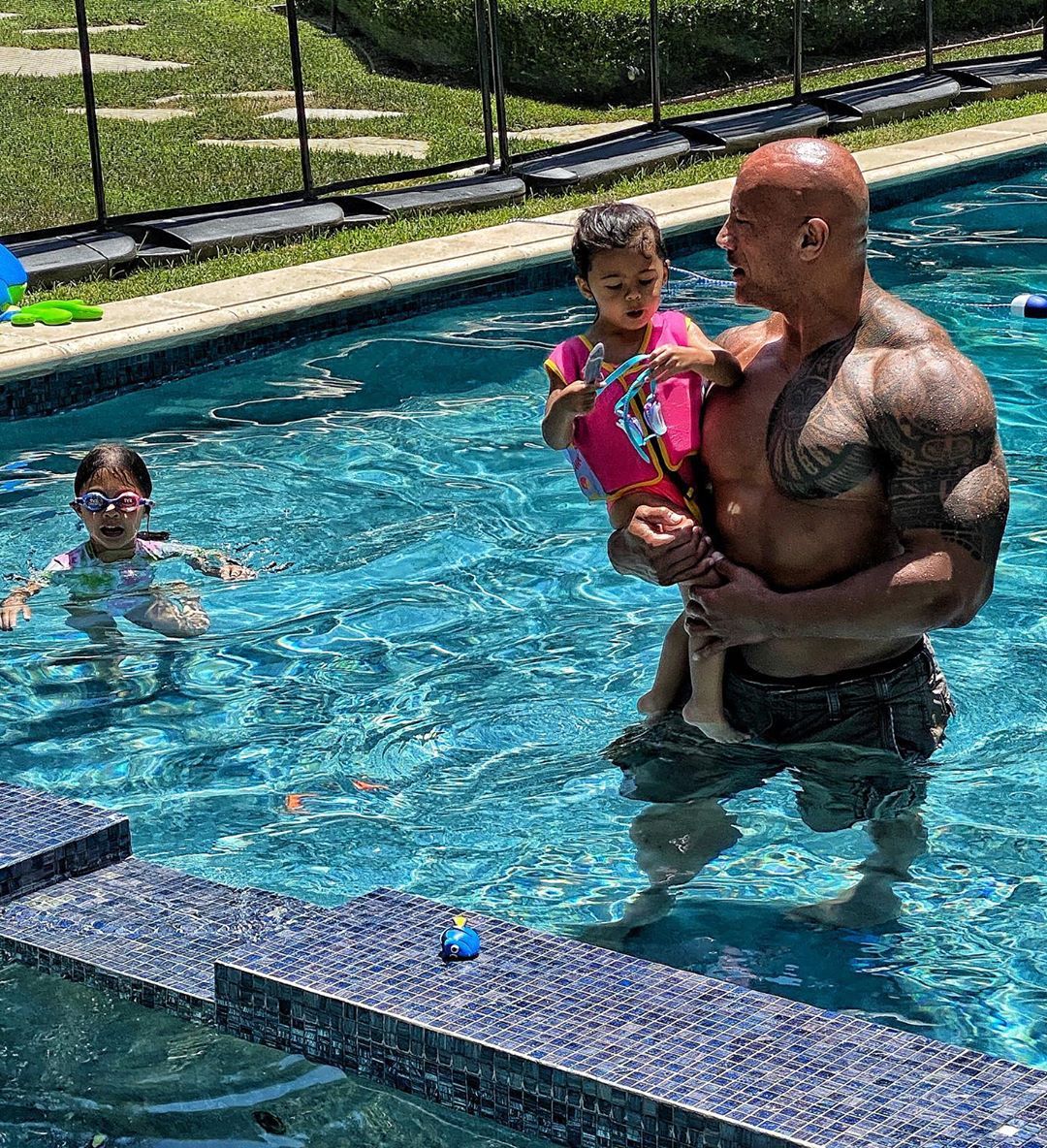 Dwayne Johnson Shared a Cute Poolside Photo With His Daughters
