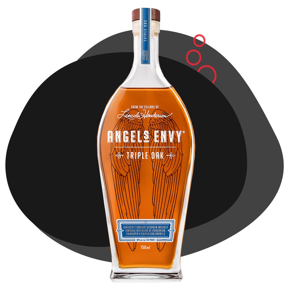 bourbon whiskey bottle labeled angels envy triple oak