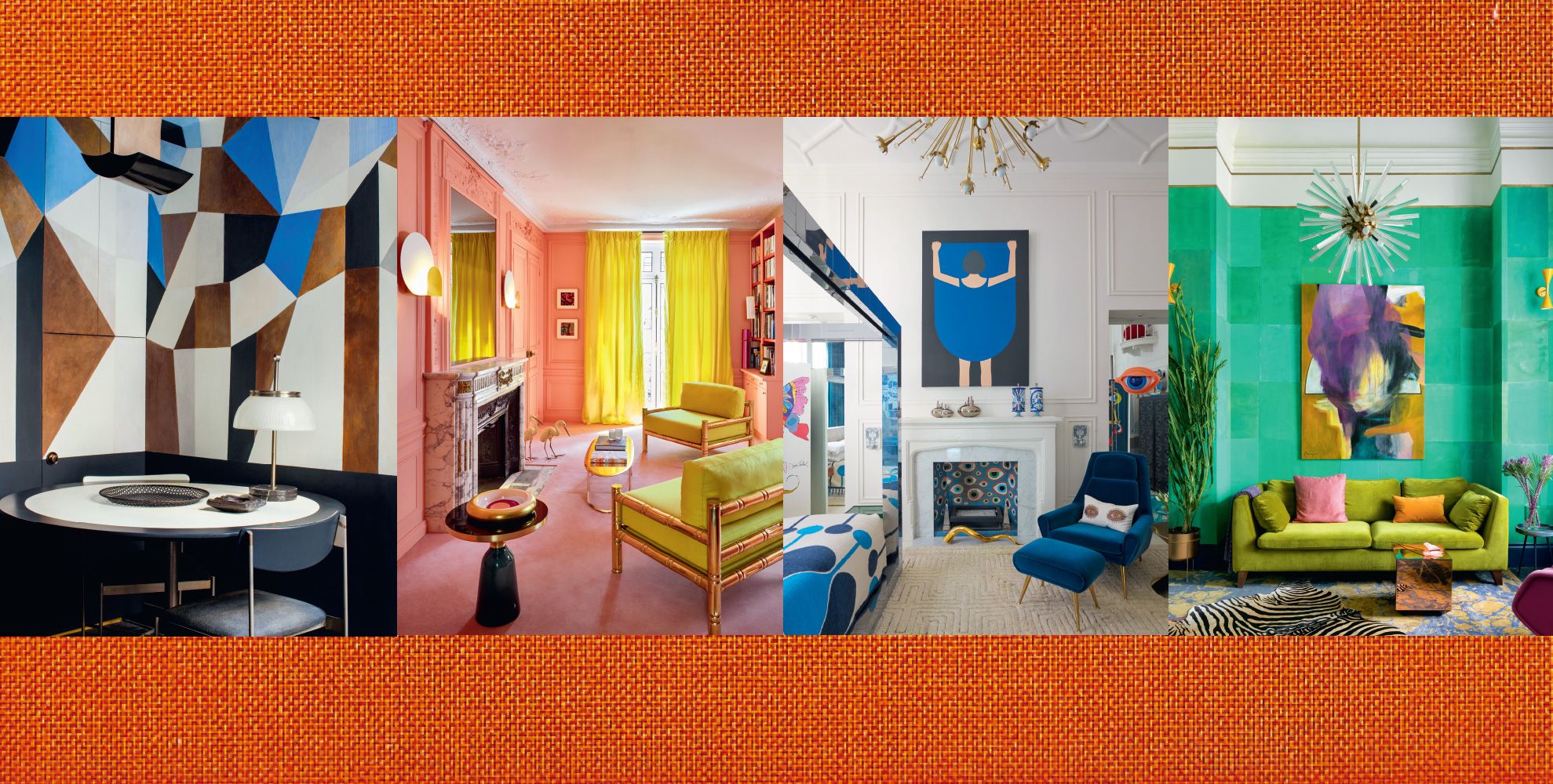 Room, Interior design, Orange, Furniture, Building, Curtain, Majorelle blue, Decoration, House, Living room, 