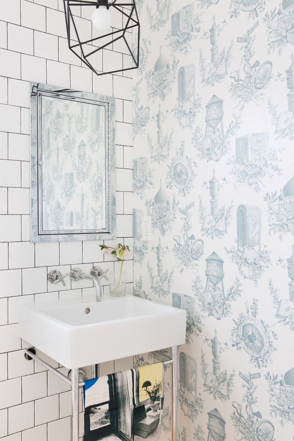 JRL Interiors  Wallpaper in a bathroom YES PLEASE
