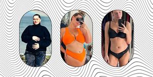 a collage of three women who gained weight or saw their body change and are proud of their figures and size