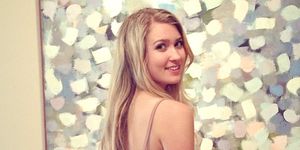 Hair, Clothing, Blond, Beauty, Shoulder, Hairstyle, Long hair, Dress, Smile, Crop top, 
